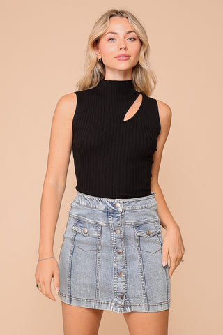 Sweater ribbed knit keyhole top