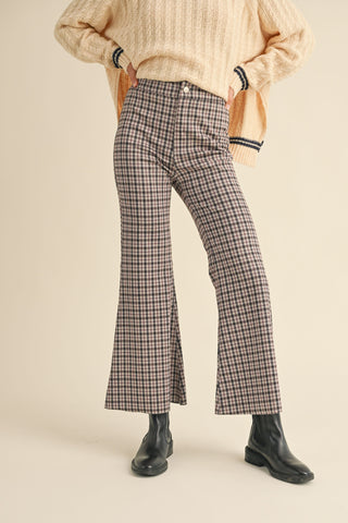 PLAID PATTERN FLARE PANTS