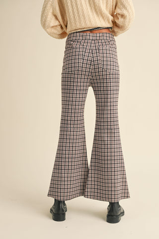 PLAID PATTERN FLARE PANTS