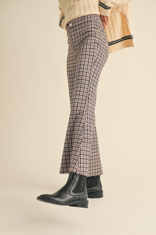 PLAID PATTERN FLARE PANTS