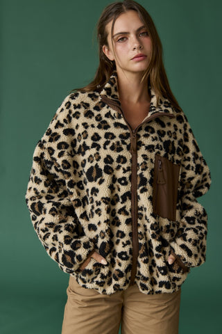 Emery Leopard Print Fleece Jacket