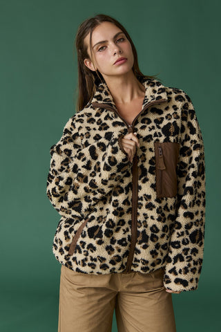 Emery Leopard Print Fleece Jacket