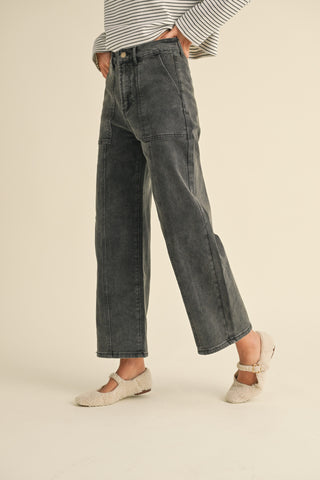 PANELED STRETCH PANTS (BLACK)