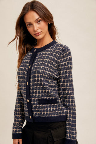 TWEED SWEATER CARDIGAN (NAVY)