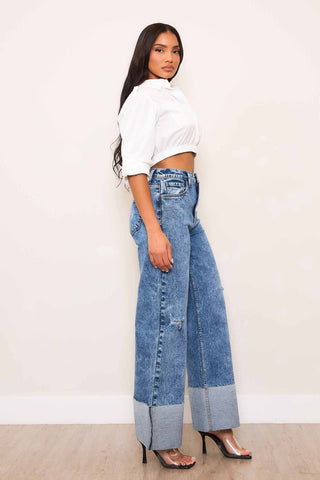 HIGH WAISTED WIDE LEG JEANS IN VINTAGE TINTED WASH