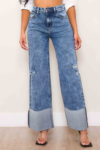 HIGH WAISTED WIDE LEG JEANS IN VINTAGE TINTED WASH