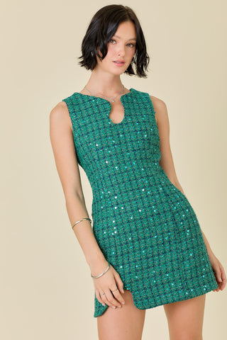 TWEED PUZZLE MINI DRESS (GREEN)