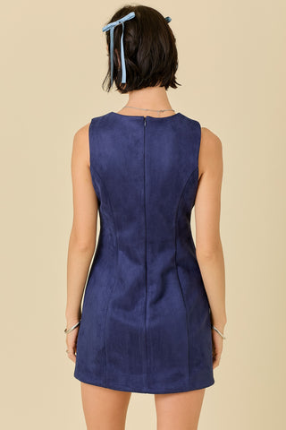 SUEDE PUZZLE MINI DRESS (NAVY)