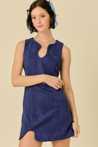 SUEDE PUZZLE MINI DRESS (NAVY)