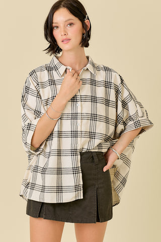 IVORY PLAID DOLMAN TUNIC