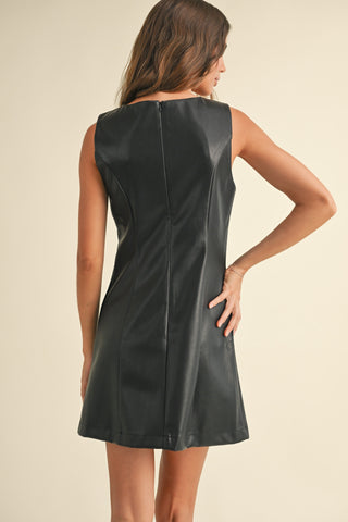 SQUARE NECK LEATHER DRESS (BLACK)