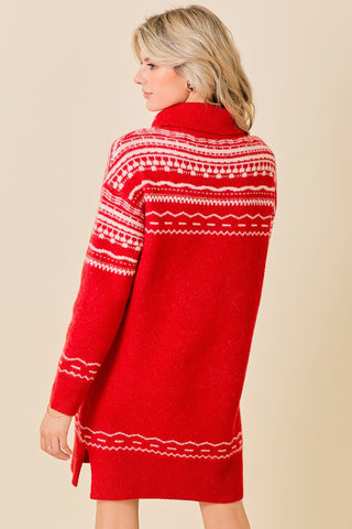 FAIR ISLE SWEATER DRESS (RED)