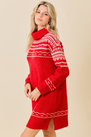 FAIR ISLE SWEATER DRESS (RED)