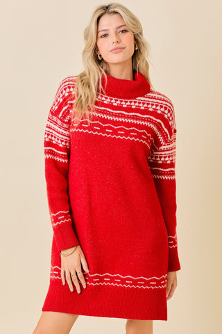 FAIR ISLE SWEATER DRESS (RED)