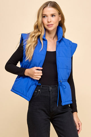 High Neckline Front Zip Up Quilted Vest