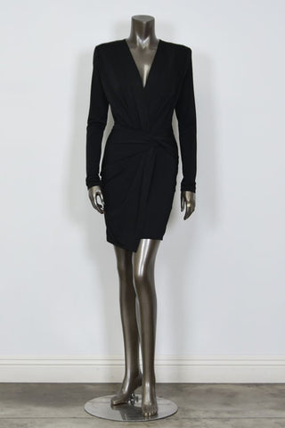 LONG SLEEVE RUCHED MINI DRESS (BLACK)