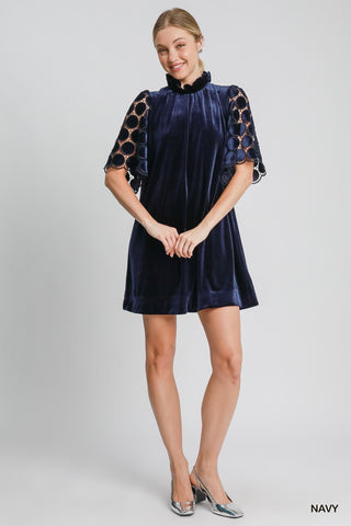 Velvet High Neck Dress (NAVY)