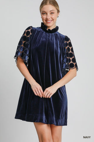 Velvet High Neck Dress (NAVY)