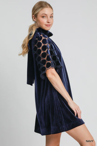 Velvet High Neck Dress (NAVY)