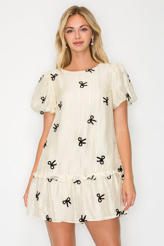 ORGANZA BOW PUFF SLEEVE DRESS - MEET ME IN SANTORINI