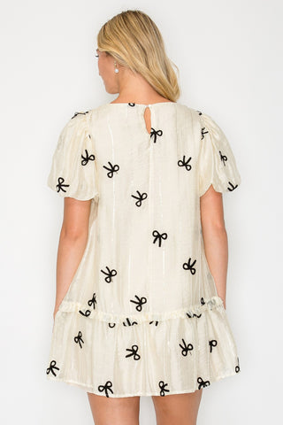 ORGANZA BOW PUFF SLEEVE DRESS - MEET ME IN SANTORINI
