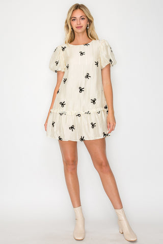 ORGANZA BOW PUFF SLEEVE DRESS - MEET ME IN SANTORINI