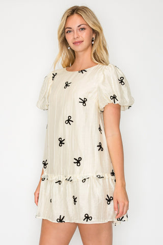 ORGANZA BOW PUFF SLEEVE DRESS - MEET ME IN SANTORINI