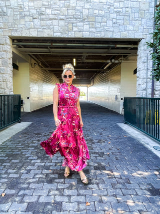 FLORAL PRINT (FUCHSIA) MAXI DRESS