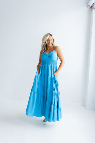 Spaghetti Strap Vacation Maxi Dress (Aqua)