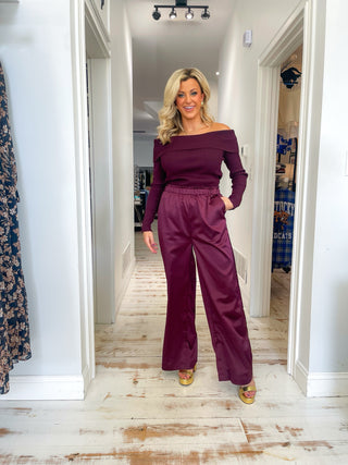 MIXED MEDIA (PLUM) JUMPSUIT