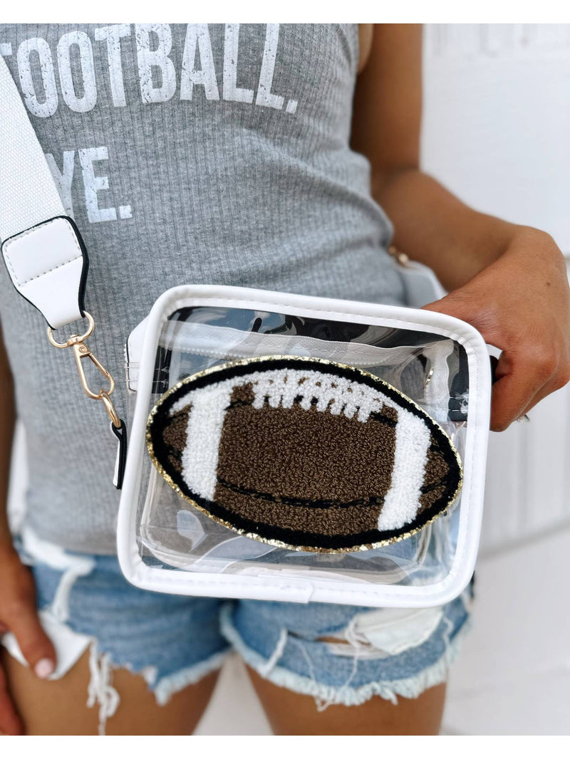 White Football Chenille-Patch Stadium-Approved Clear Purse