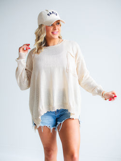 LONG SLEEVE KNIT PULLOVER TOP (OATMEAL)