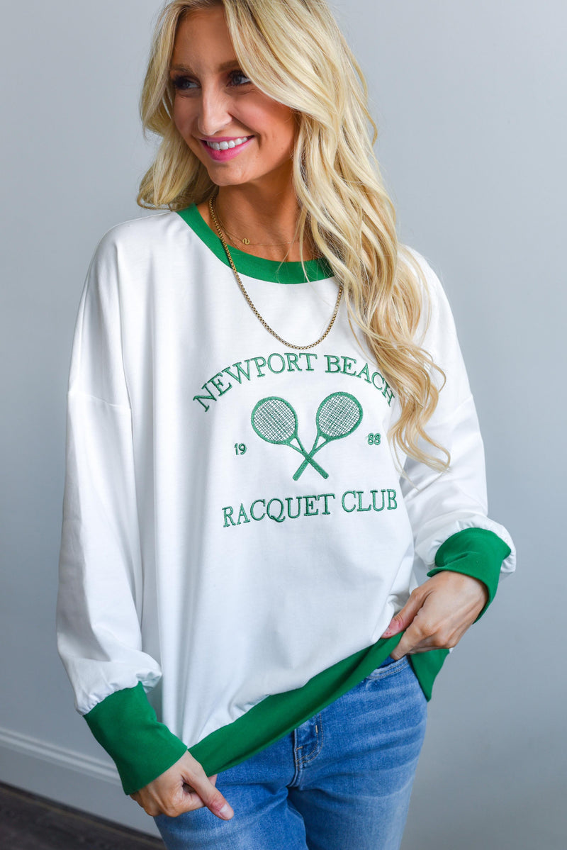 Raquet Club Pullover Cream/Green - Sadie & Sage