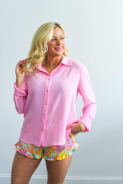 So Posh Pink Button Down Summer Blouse -  Sadie And Sage