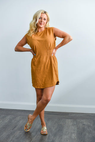 ROWAN TEXTURED MINI DRESS (CARAMEL) -  Z SUPPLY