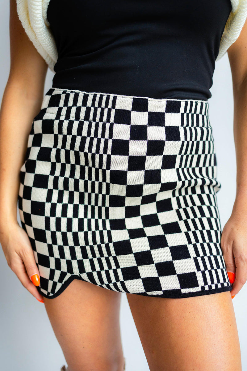 CHESS PATTERNED KNITTED SKIRT