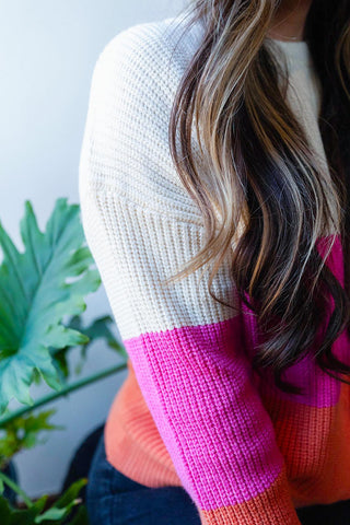 COLOR BLOCK PULLOVER SWEATER (PINK/ORANGE)