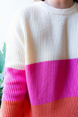 COLOR BLOCK PULLOVER SWEATER (PINK/ORANGE)