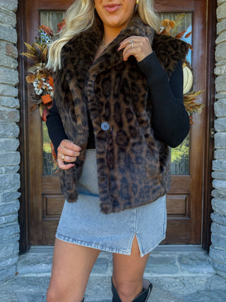 WAVERLY LEOPARD FUR VEST (BROWN BLACK) - SAGE THE LABEL