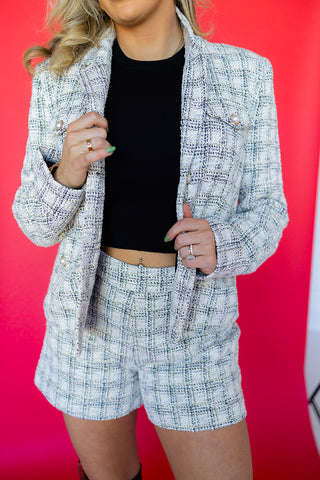 PLAID TWEED BLAZER (WHITE/BLACK)