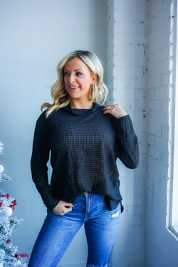 Relaxed Fit High Neck Top (BLACK)
