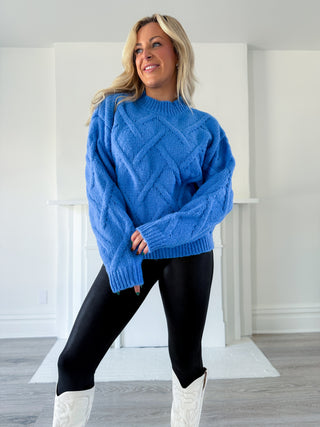 ON STAGE MOCK NECK NEW CABLE SWEATER (BLUE) - SAGE THE LABEL