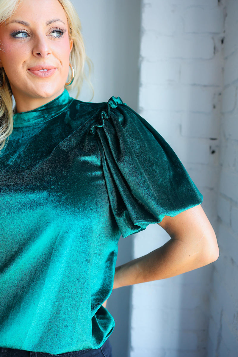 Darlene Top Velvet Short Sleeve (Emerald)