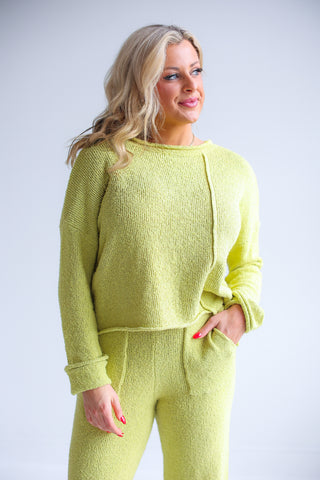 ASYMMETRIC CUT SWEATER TOP (LEMON GRASS)