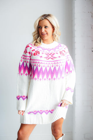 FAIR ISLE SWEATER DRESS - IVORY