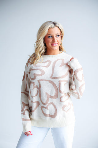 Abstract Heart Sweater (Cream Multi)