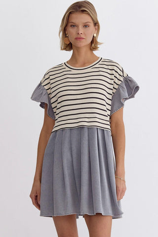 Short Sleeve Denim/Stripe Dress