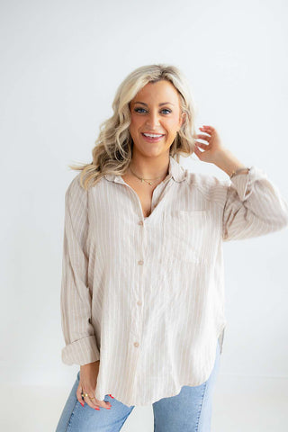 PERFECT LINEN STRIPE TOP (PUTTY) - Z SUPPLY