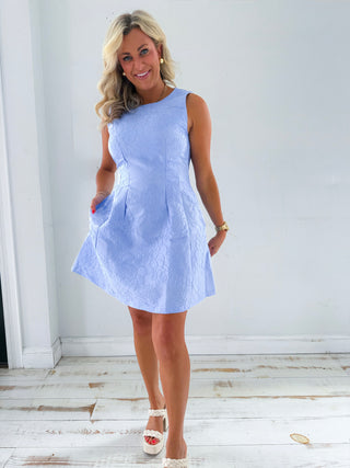 (SMALL-LARGE) Periwinkle Charm Jacquard Dress