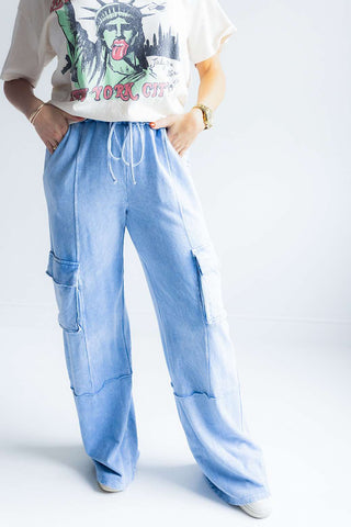 FRENCH TERRY CARGO PANTS (BLUE)